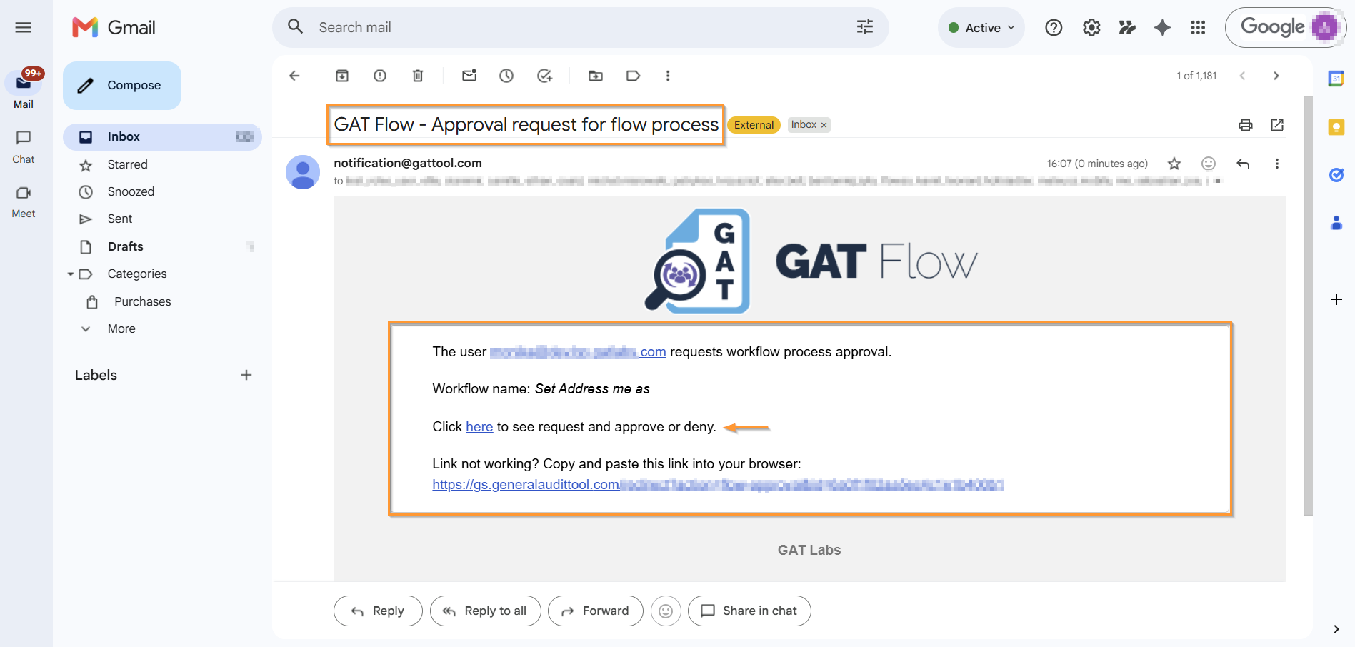 Security Officer's notification email requesting workflow review.