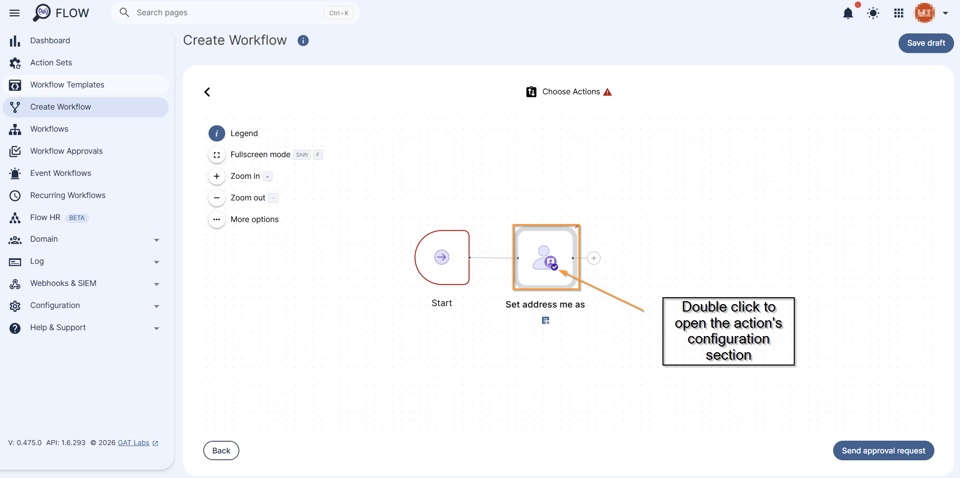 Image chows the "Set address me as" action added to the workflow. 