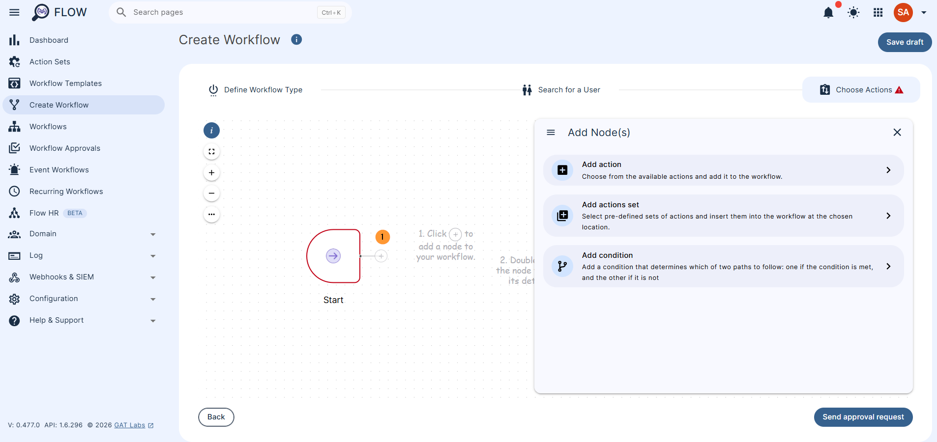 Click on the '+ plus' button to

Add an action
Add action sets
Add condition