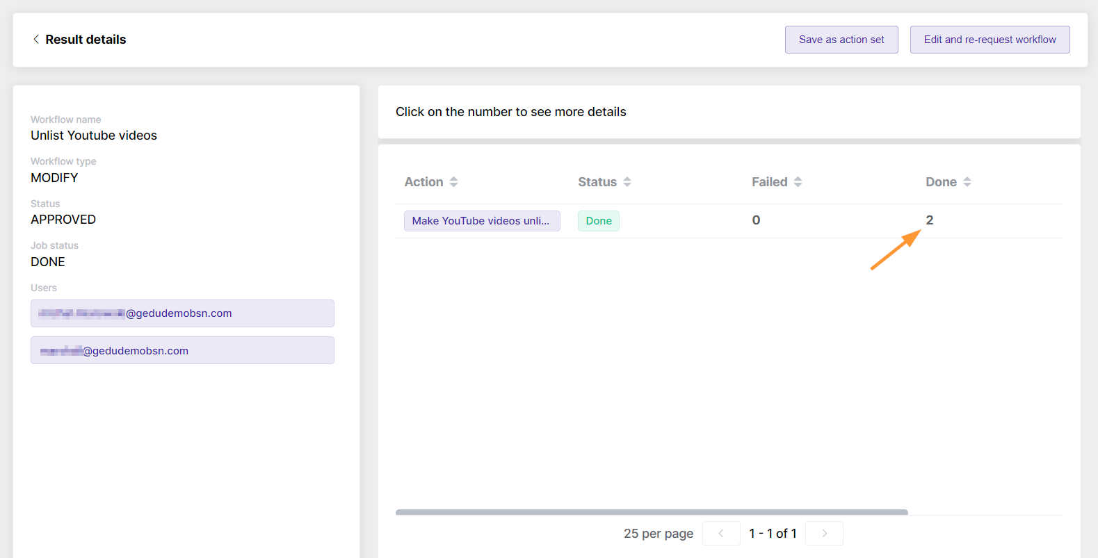 Detailed result of the workflow set