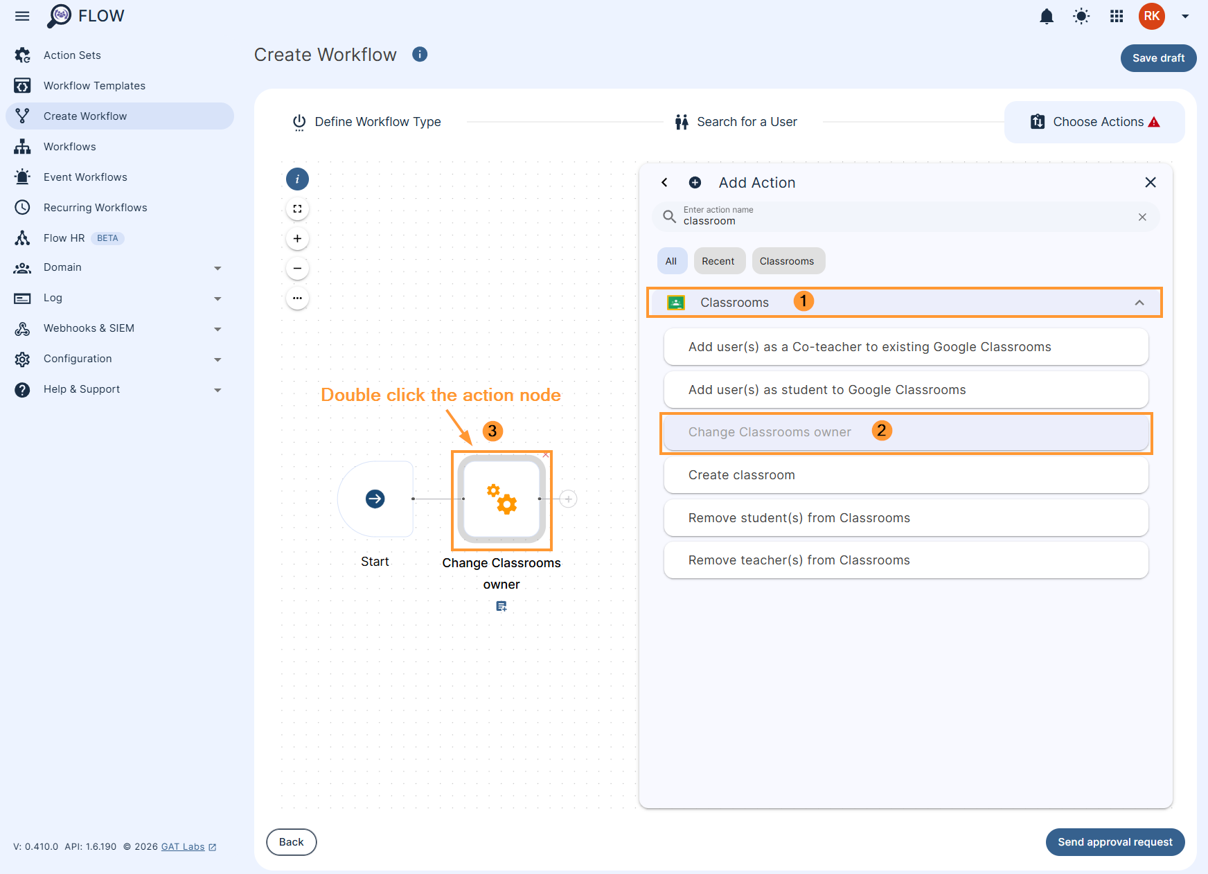 Choosing the action Change Classroom owner