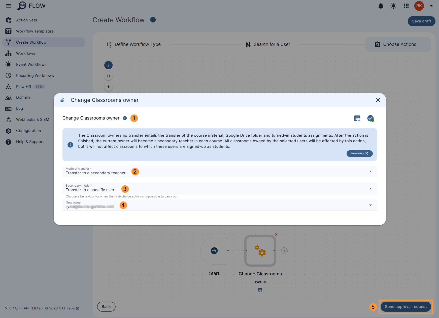 Change Classroom owner action to a secondary teacher