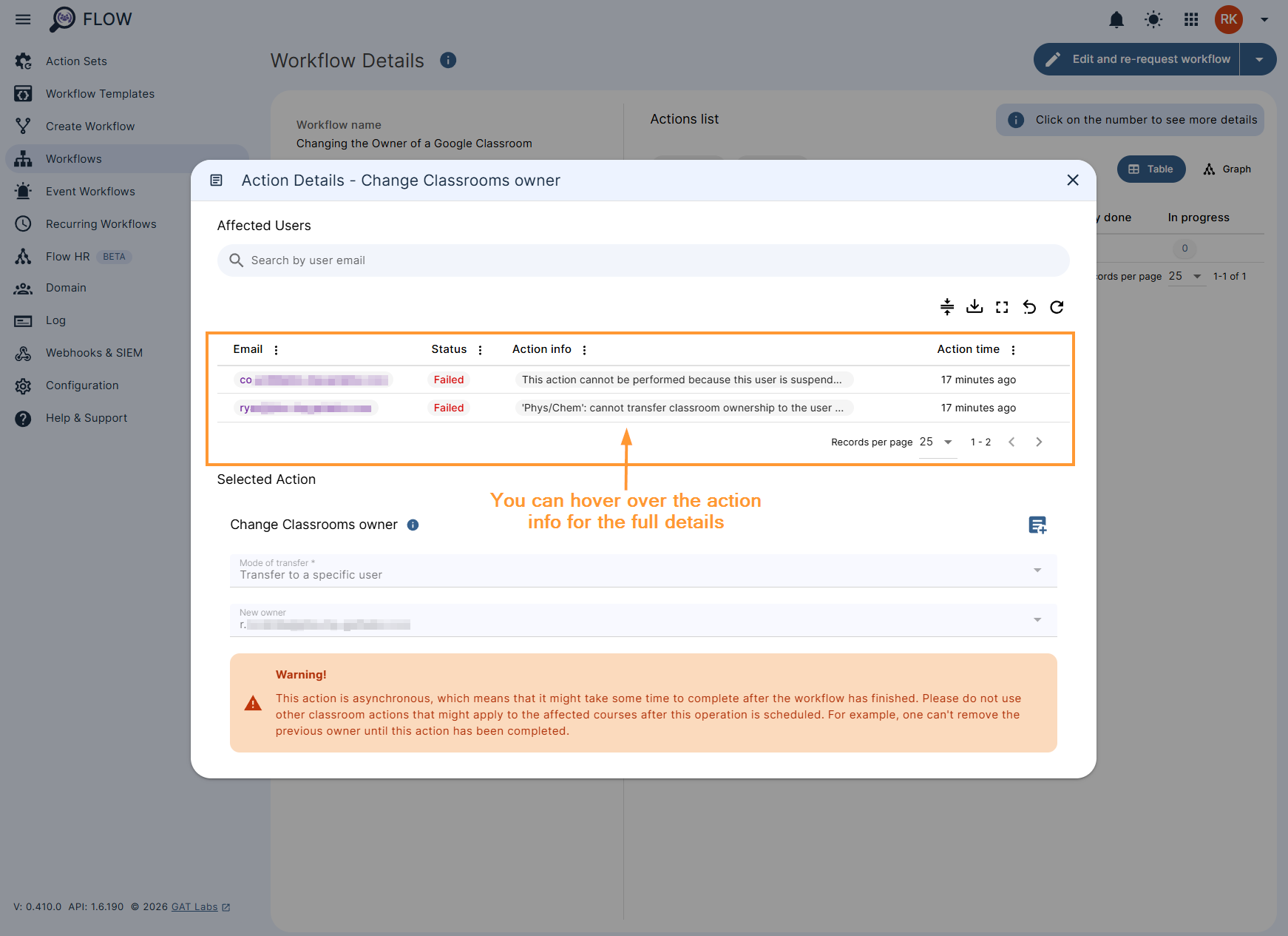 Details of unsuccessful results