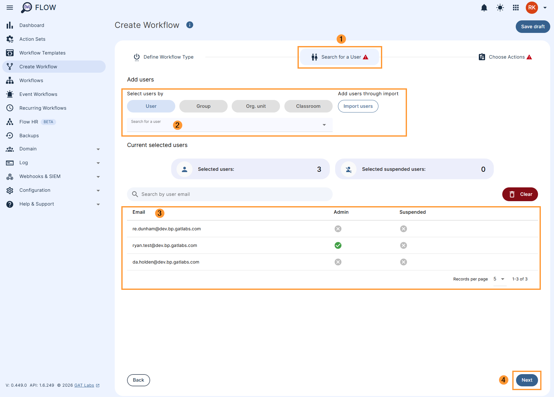 Select users in a GAT Flow workflow