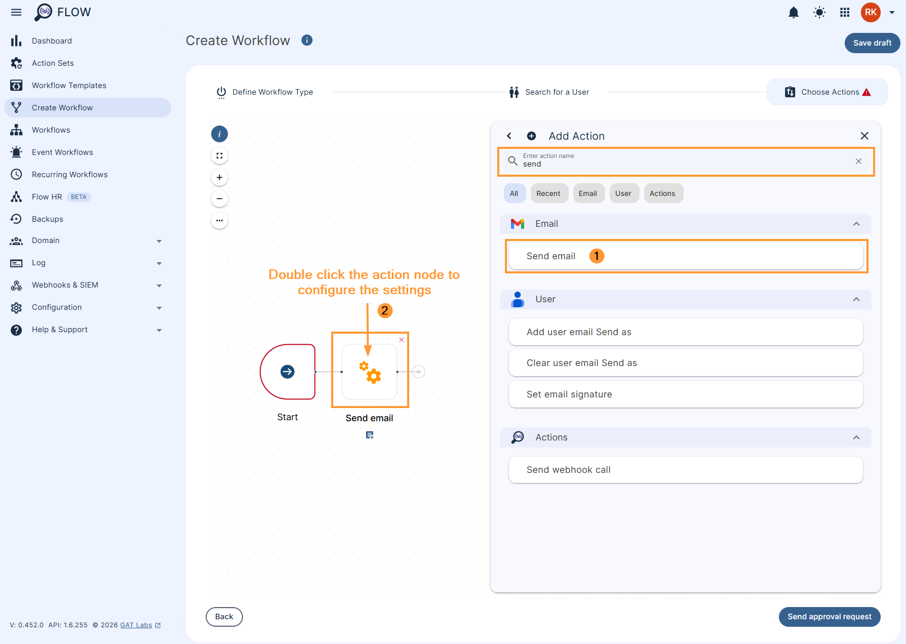 Choosing the 'Send email' option