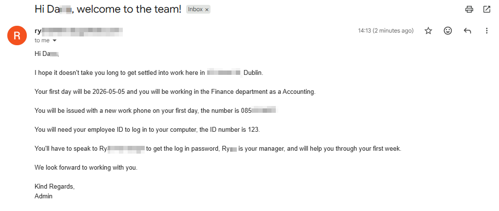 Email received in gmail