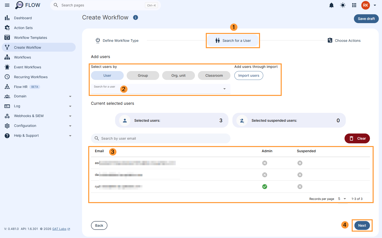 Select users in a GAT Flow workflow