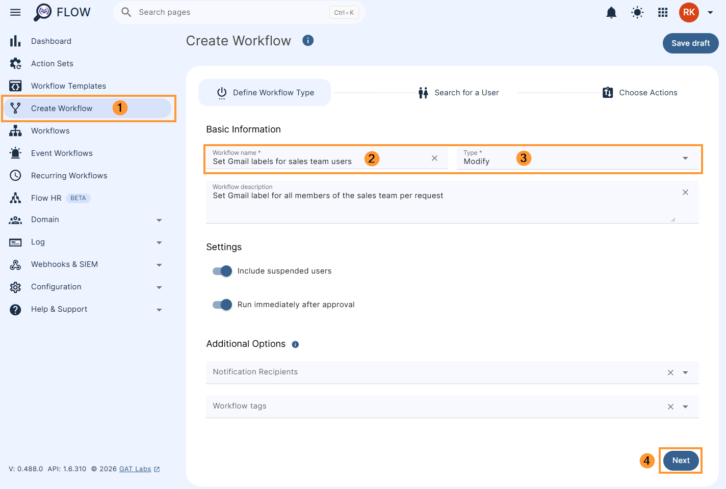 Setting workflow type