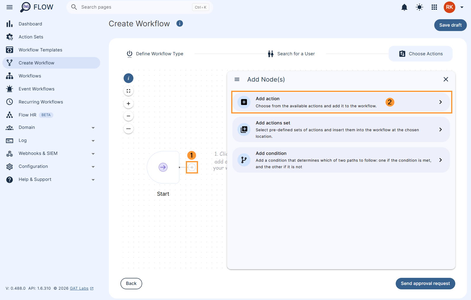 Screen showing the options to choose actions after users have been selected