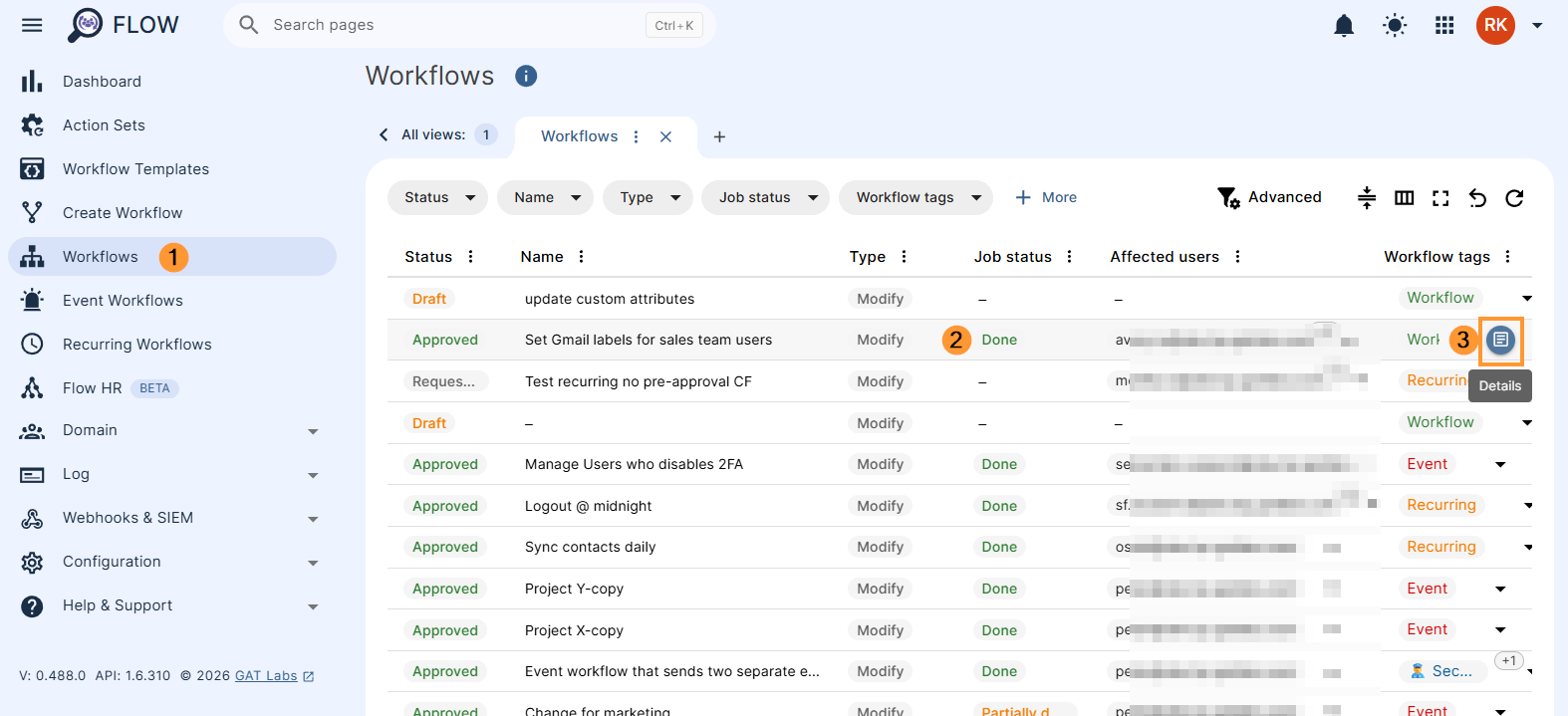 Workflow results