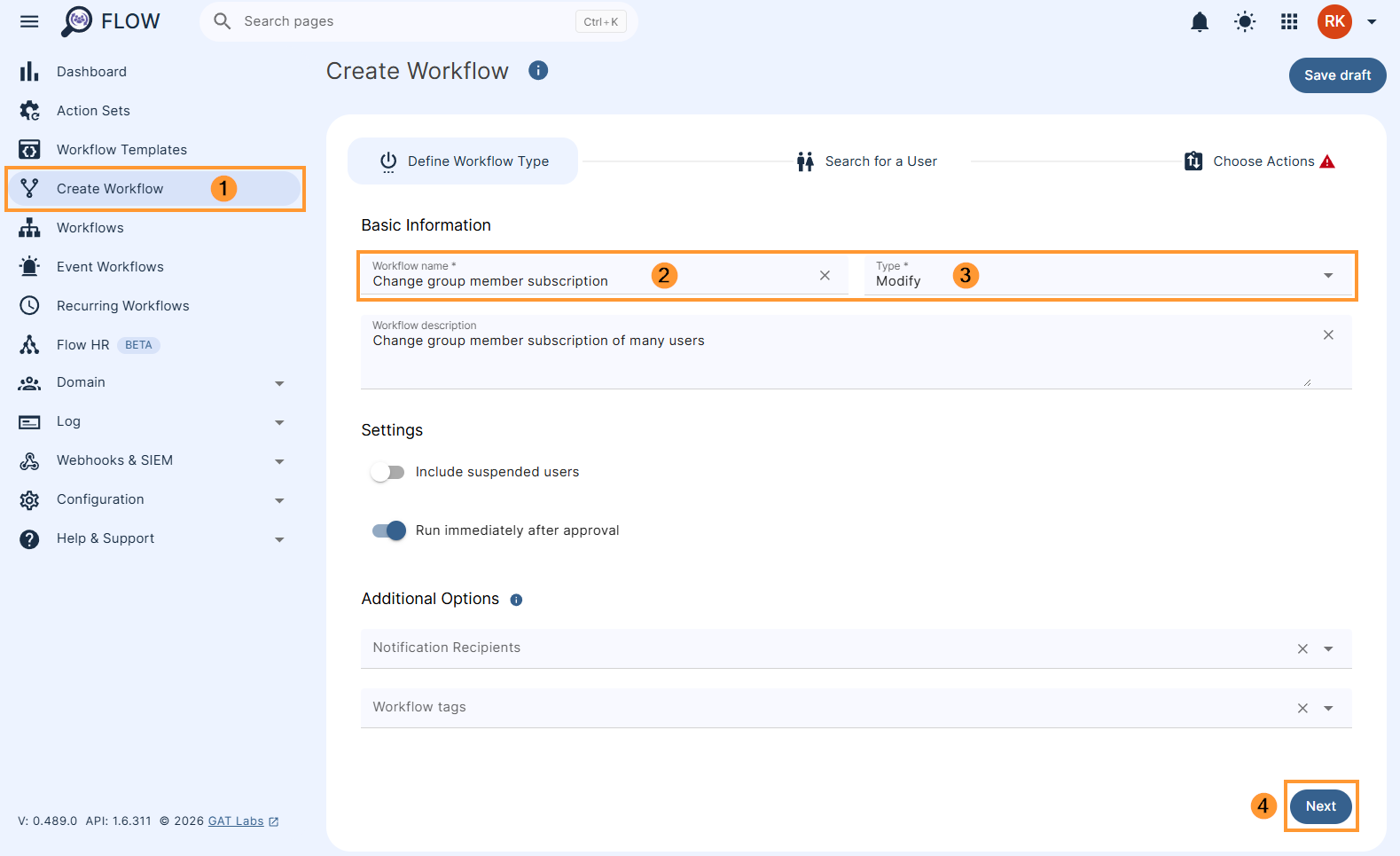 Screen showing Creation of workflow in GAT flow to change email subscription
