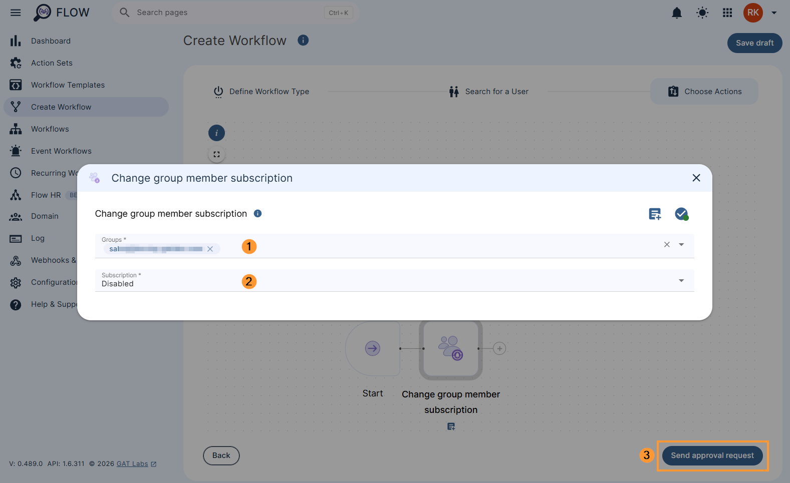 Select groups and subscription type after selecting 'change group email subscription' from the list