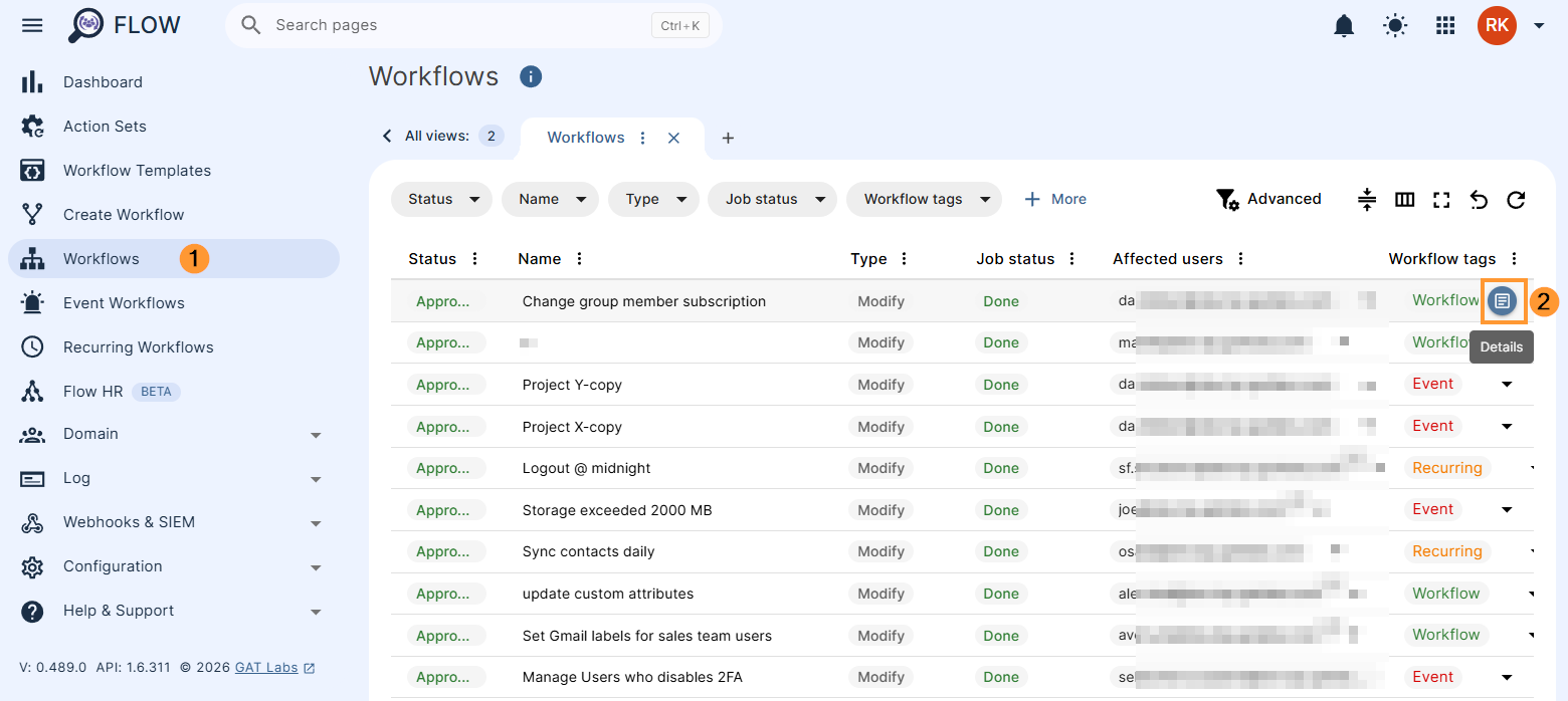 Results of the created workflow in GAT flow