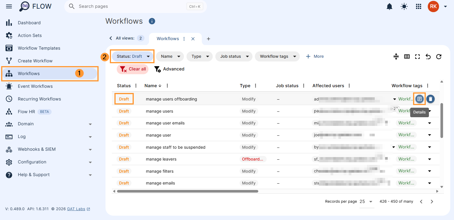 Screen showing accessing saved draft within workflows