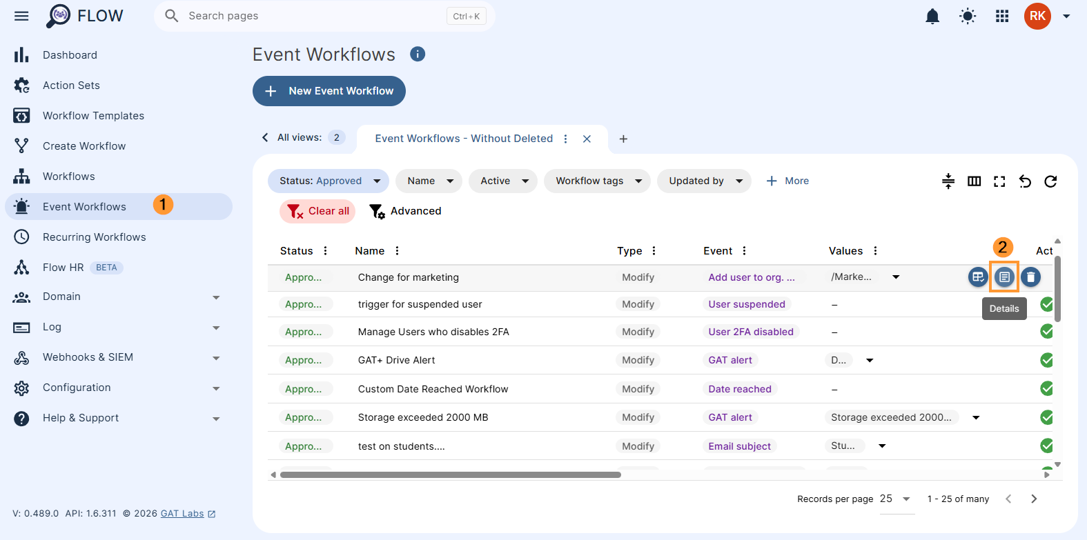 Event Workflow window showing how to duplicate the event workflow