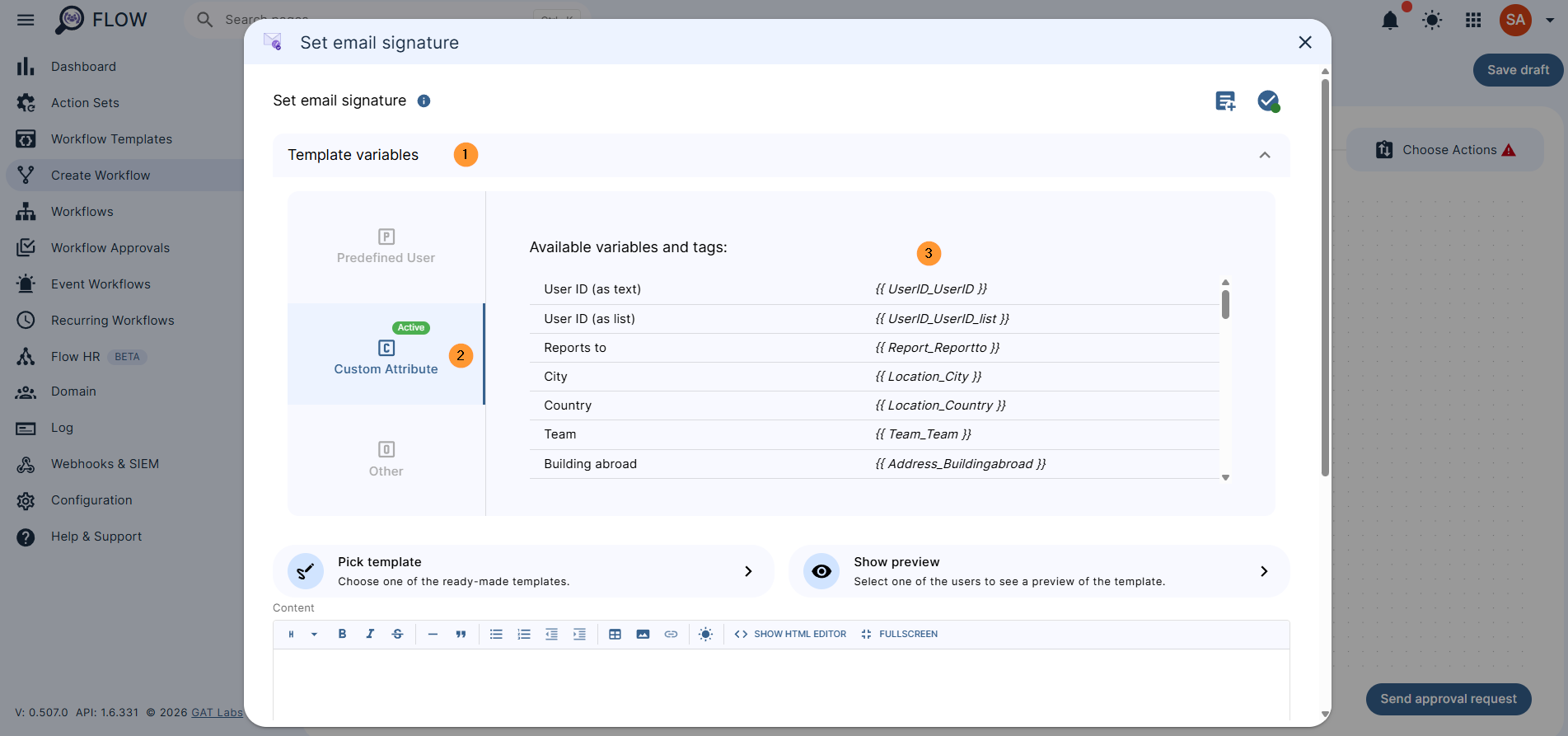Click on the Template variables, then select Custom attributes