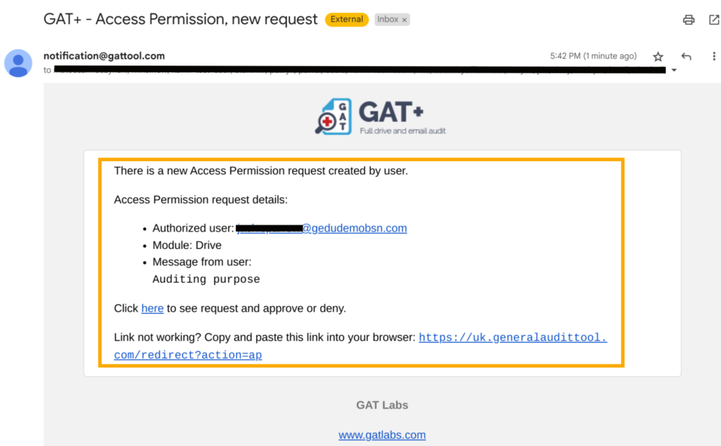 New permission request created