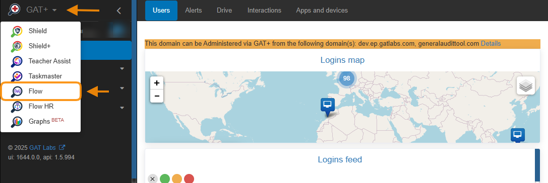 Picture showing how to switch from GAT+ to GAT Flow tool.