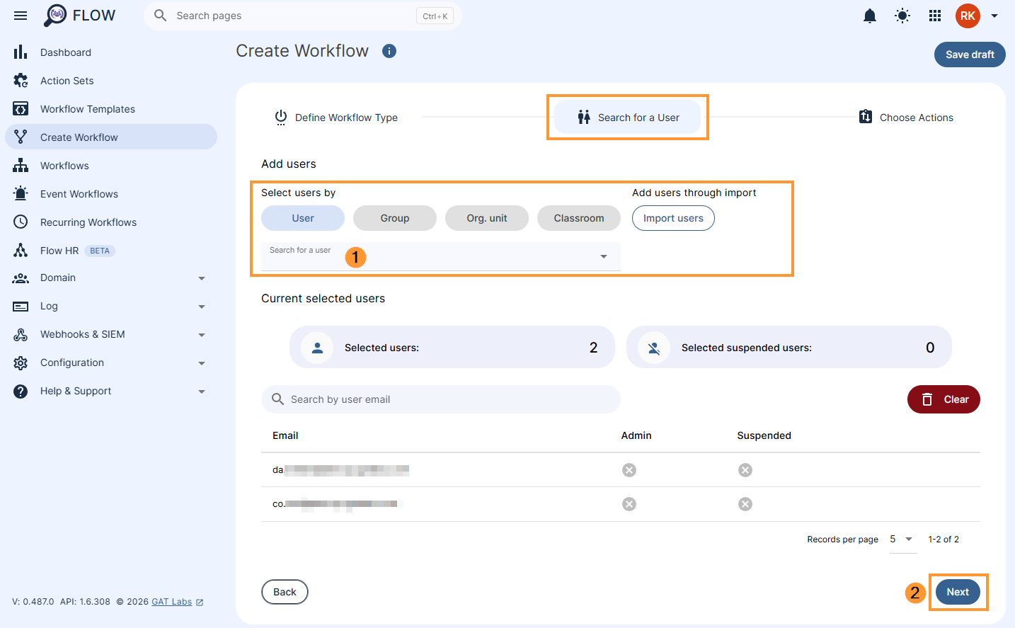 Selected users in a workflow