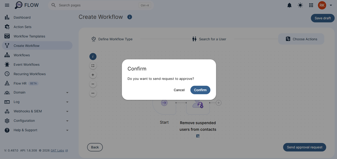 Workflow confirmation pop-up