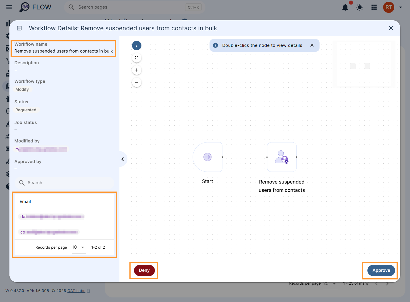 Security officers workflow view when approving/denying