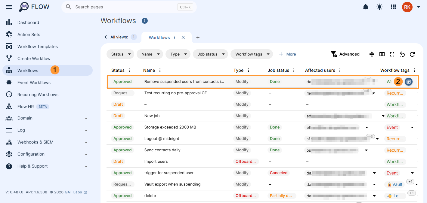Workflow results
