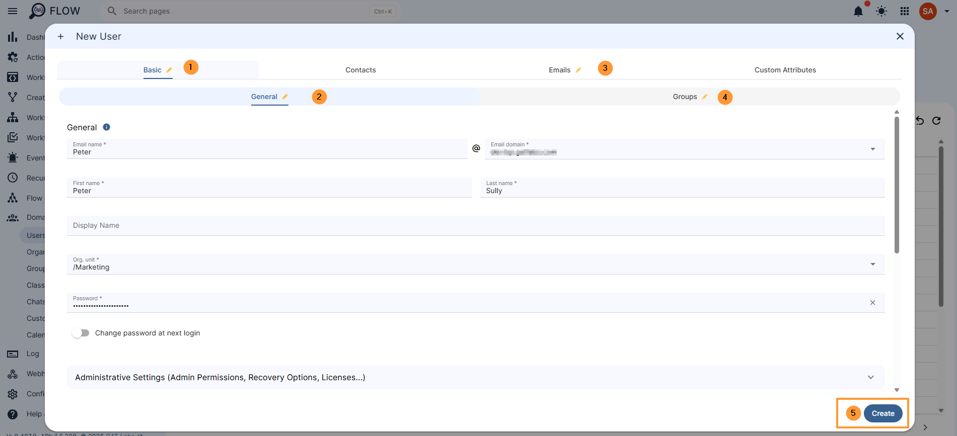 When the user is created along with all its details, click on the Create button.
The user will be created.