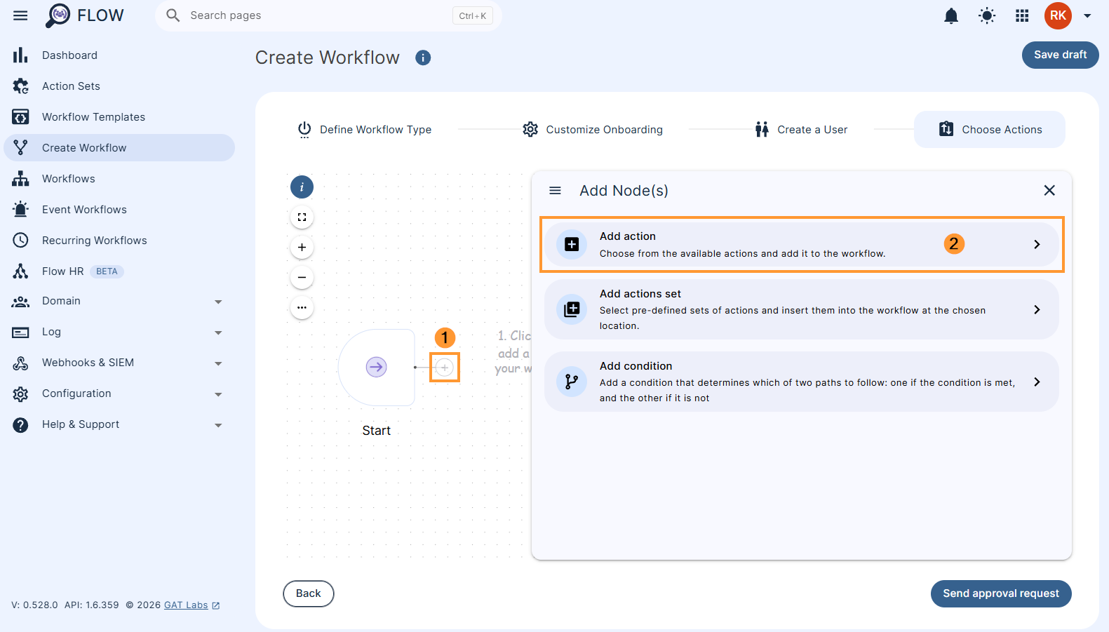 Choosing actions in a workflow