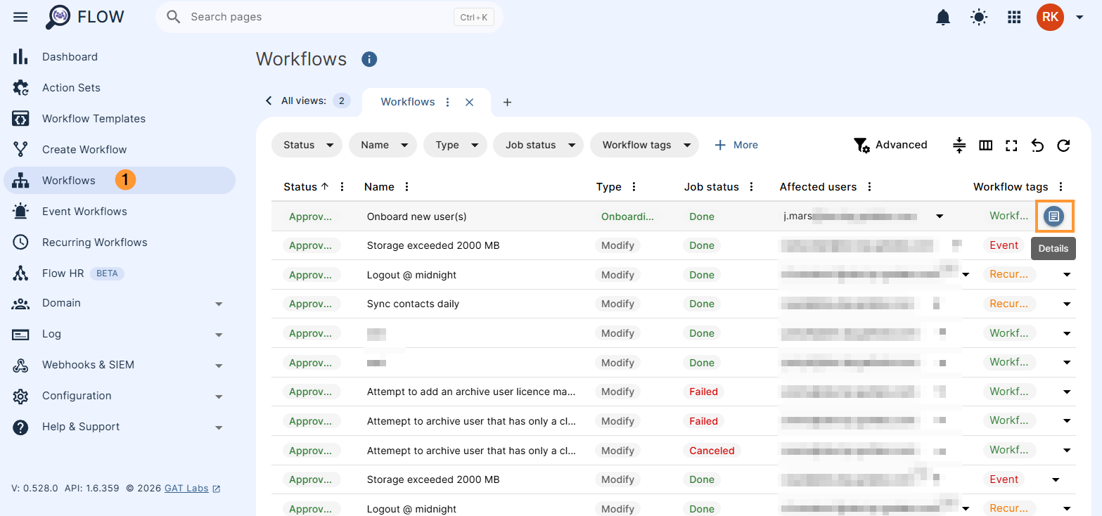 Workflow results