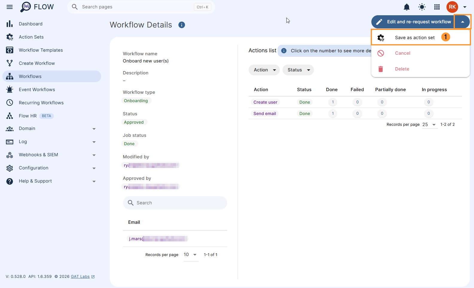 Workflow details page