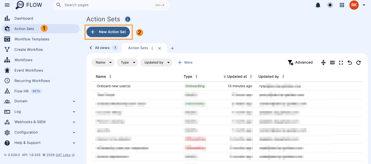 Adding a new action set in Flow
