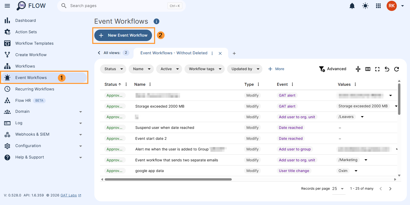 Creating a new event workflow