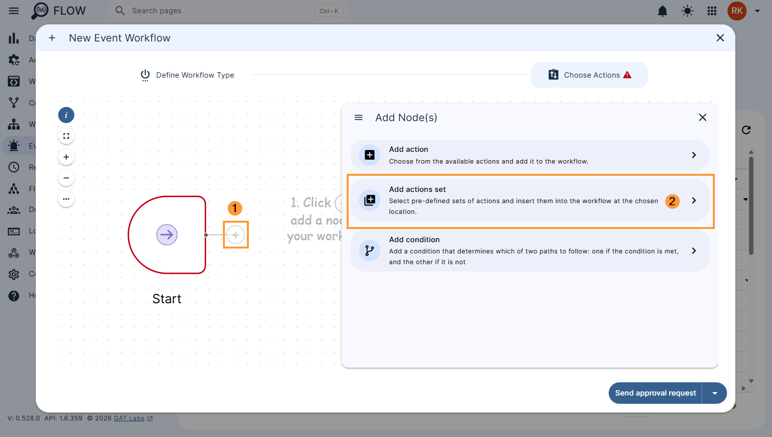 Adding an action set to an event workflow