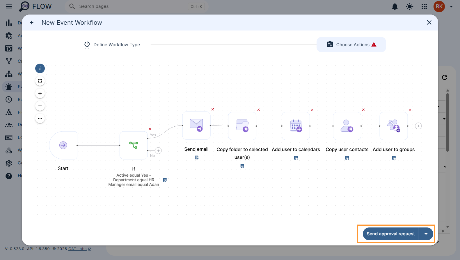 Send approval request for a complete event workflow