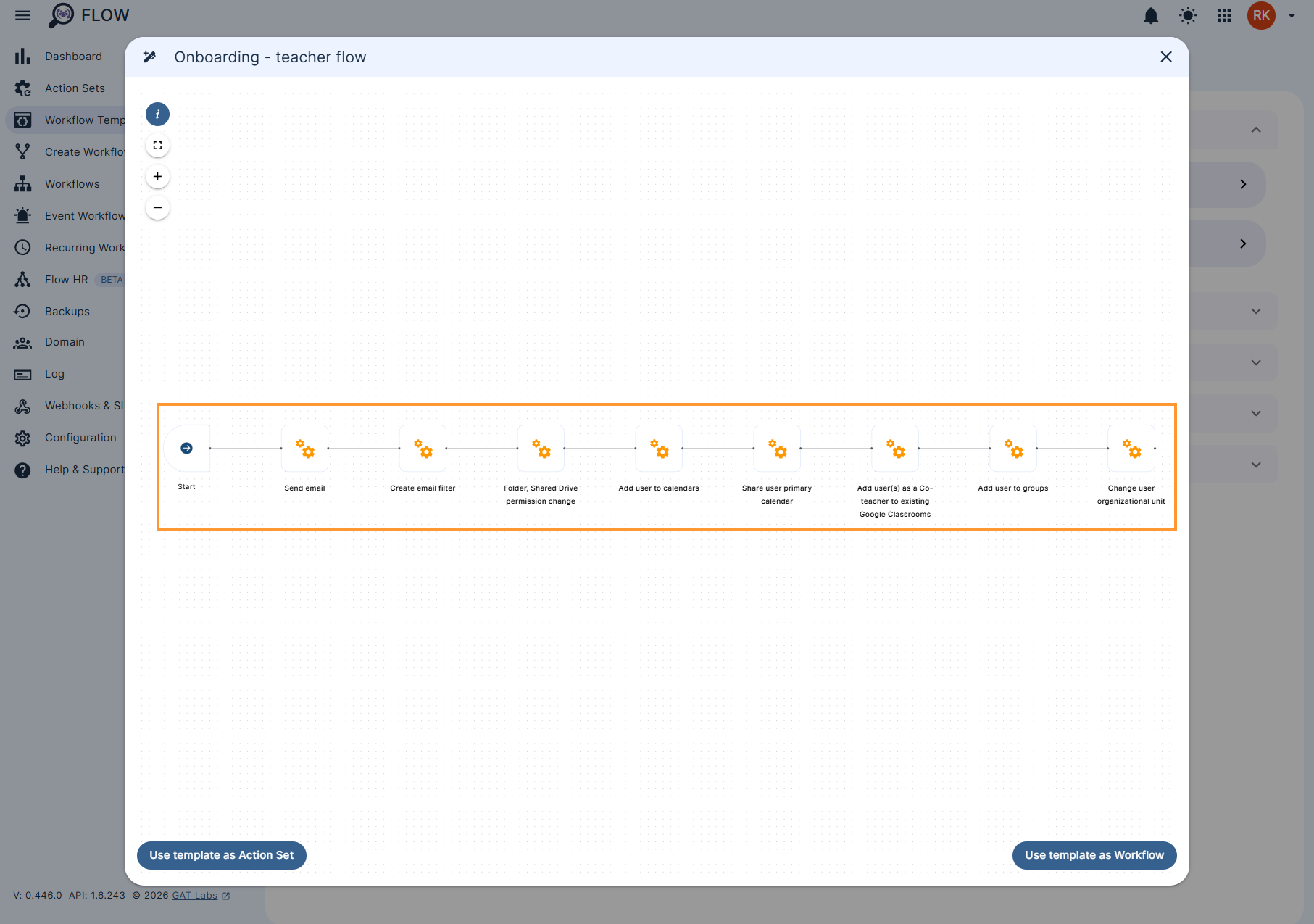 Step 2: Onboarding - teacher flow template in GAT Flow