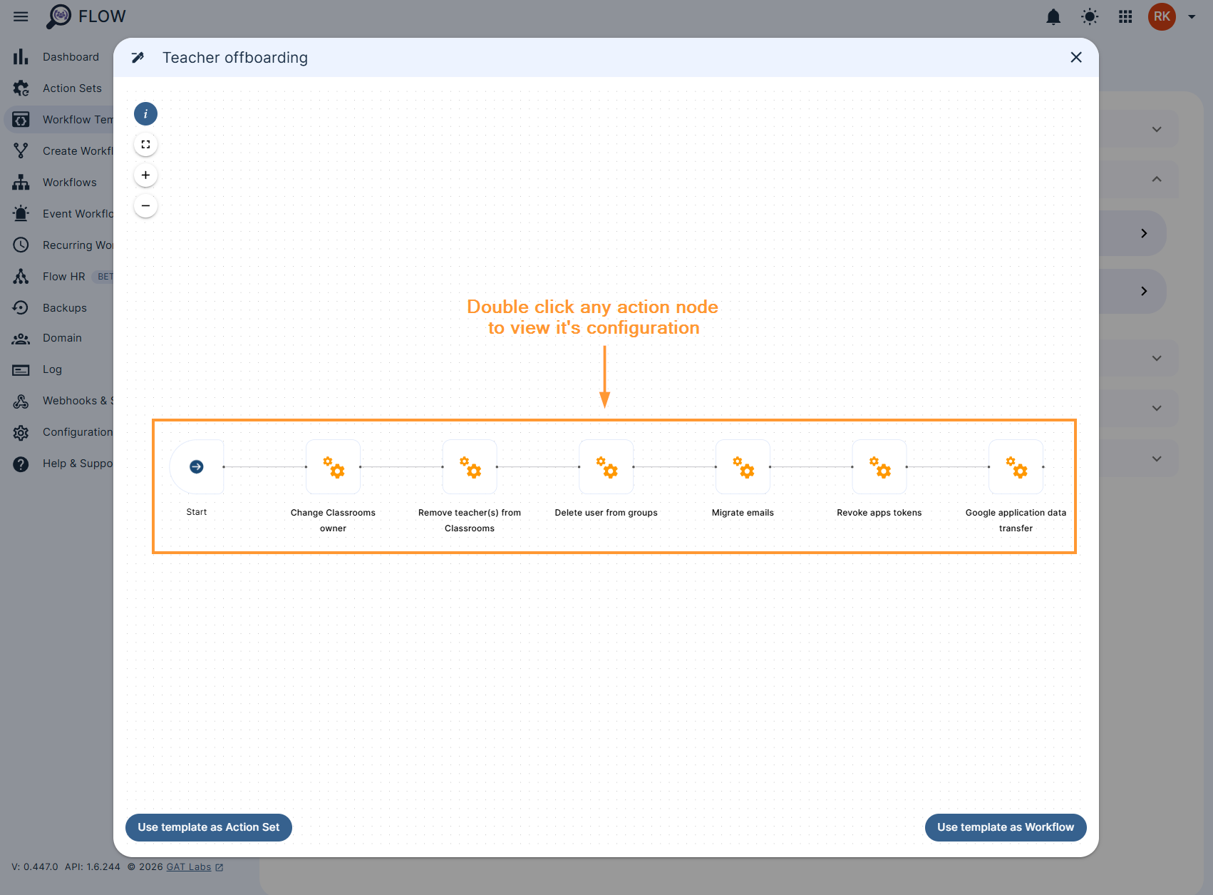 Workflow template actions preview