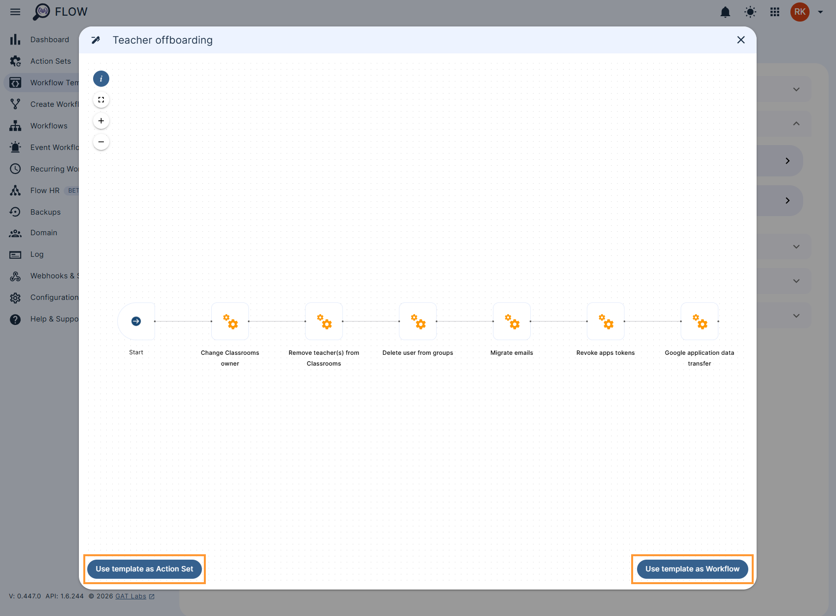 Option to use as Action Set or Workflow template in GAT Flow