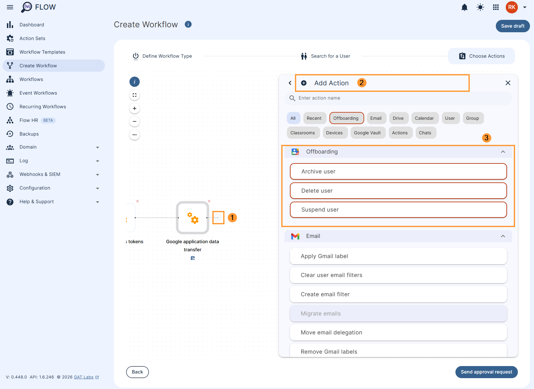 Adding an action to an offboarding workflow in GAT Flow
