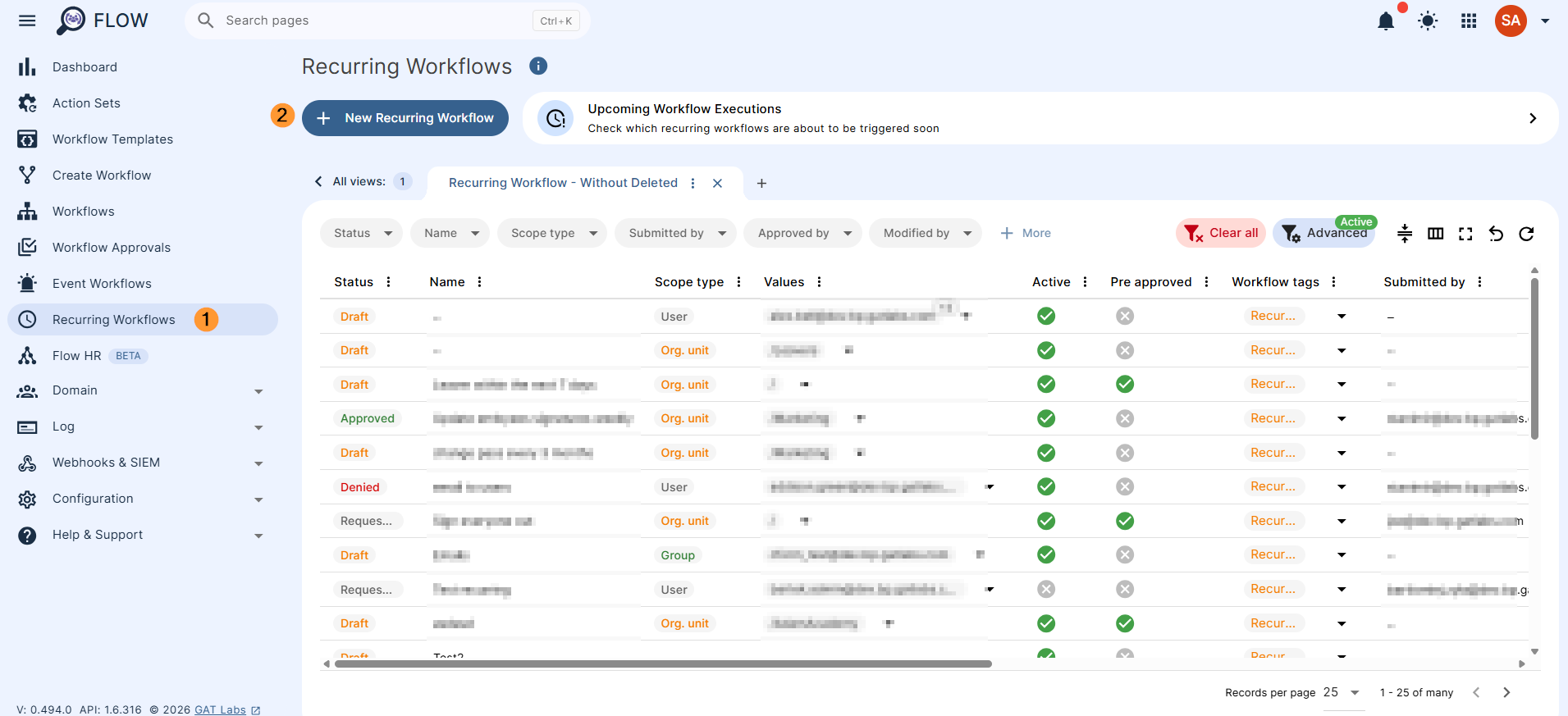 Navigate to Flow > Recurring workflow > New recurring workflow 