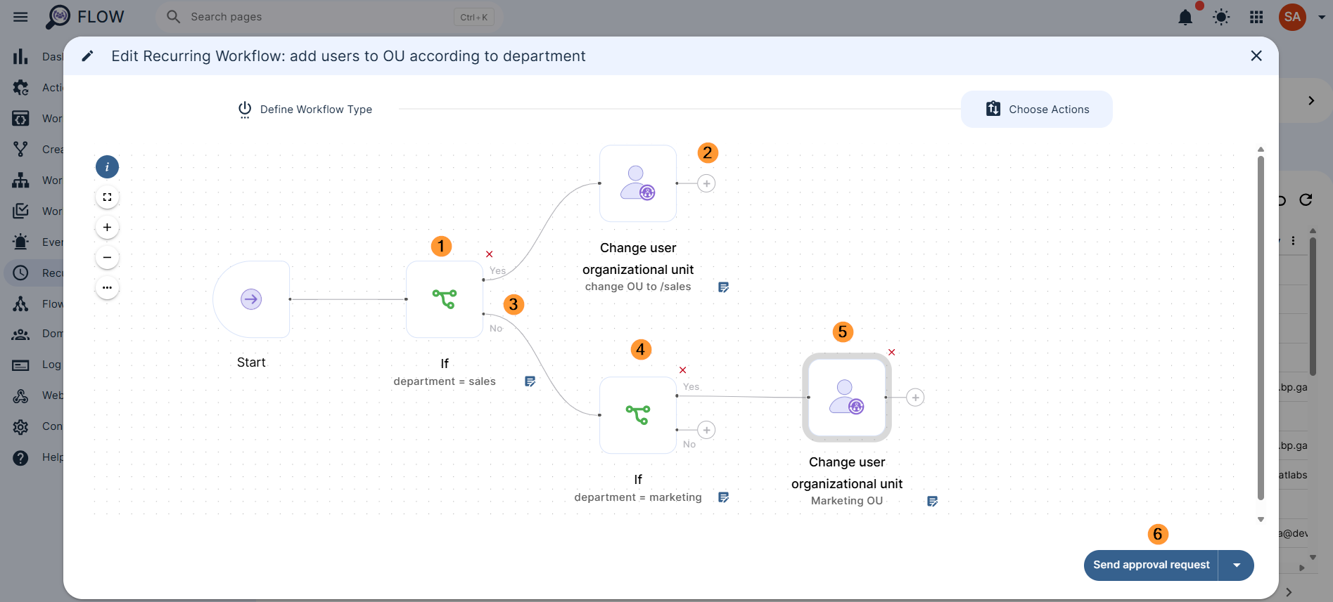 You can add additional conditions, so to match if Department = Sales, add to Sales org. Unit.

If department = Marketing, add to Marketing org. unit etc.