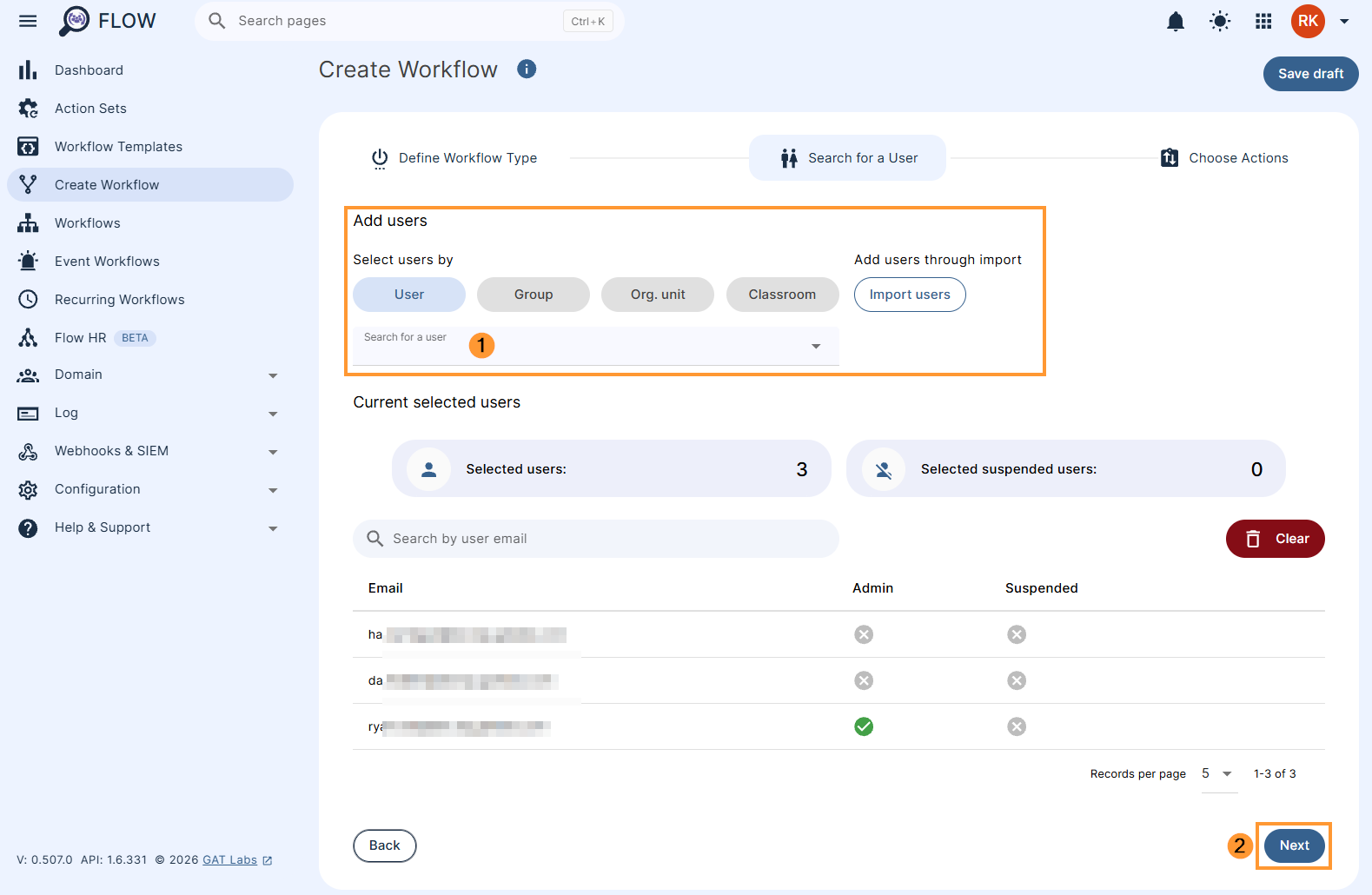 Selecting users to run a workflow on