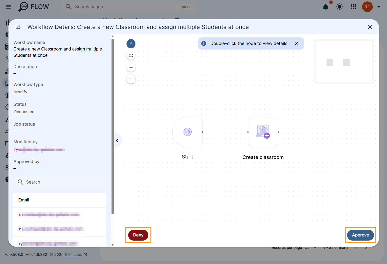 Workflow security officer approval/deny menu
