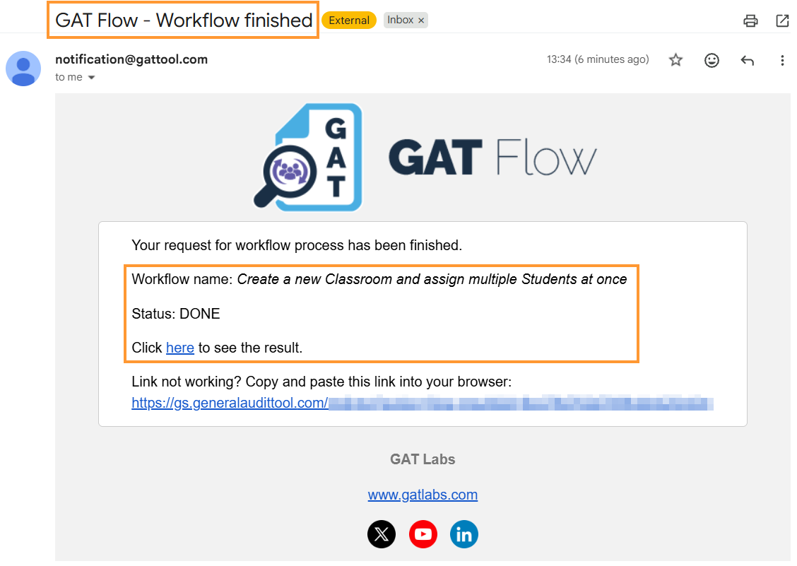 Workflow finished email