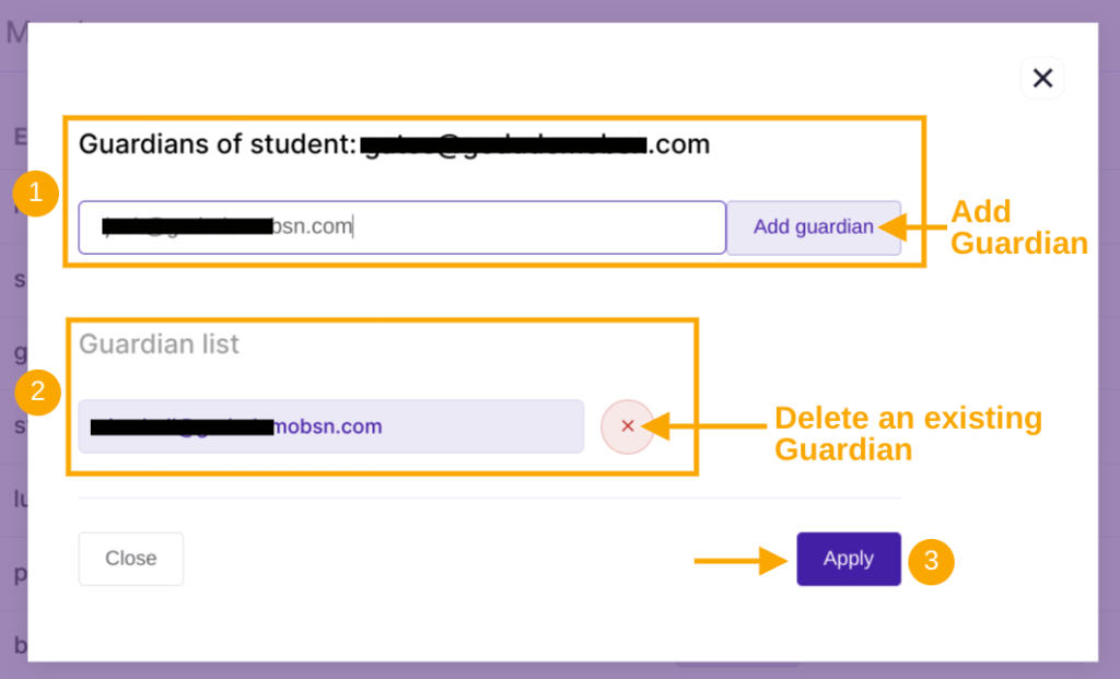 Adding or deleting Student's Guardian panel
