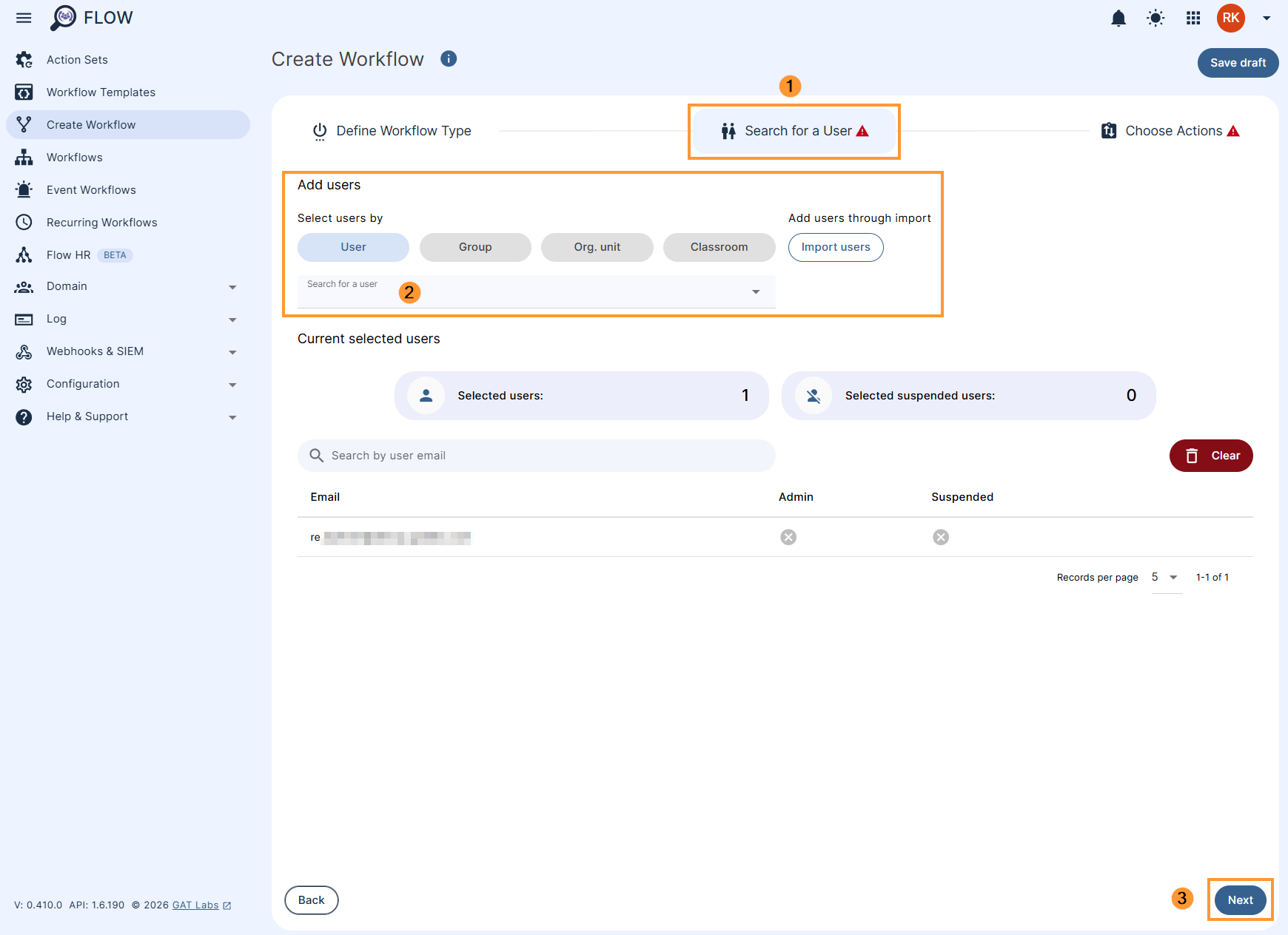 Selecting users in a GAT Flow workflow