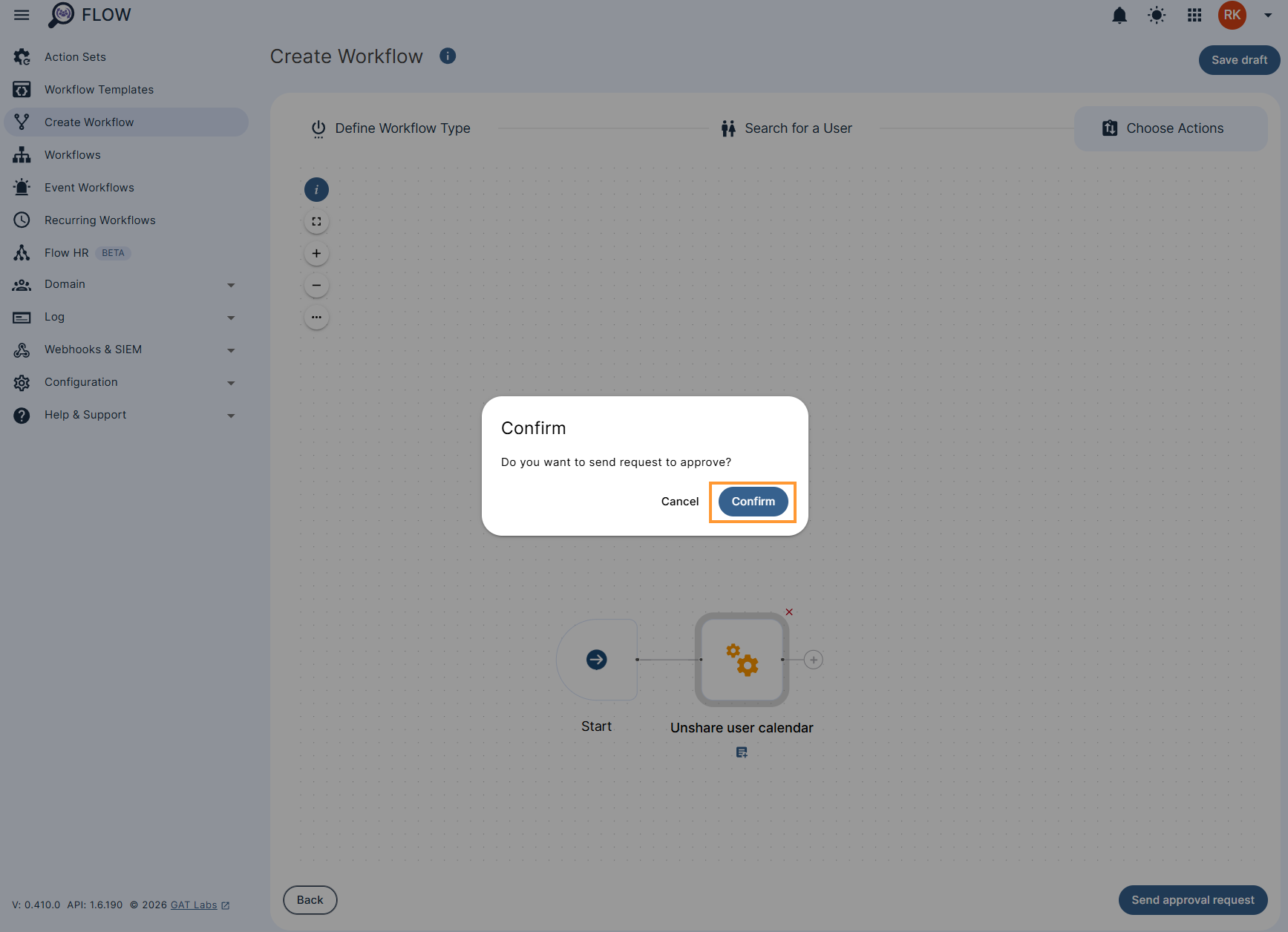 Confirming the send request to approve.