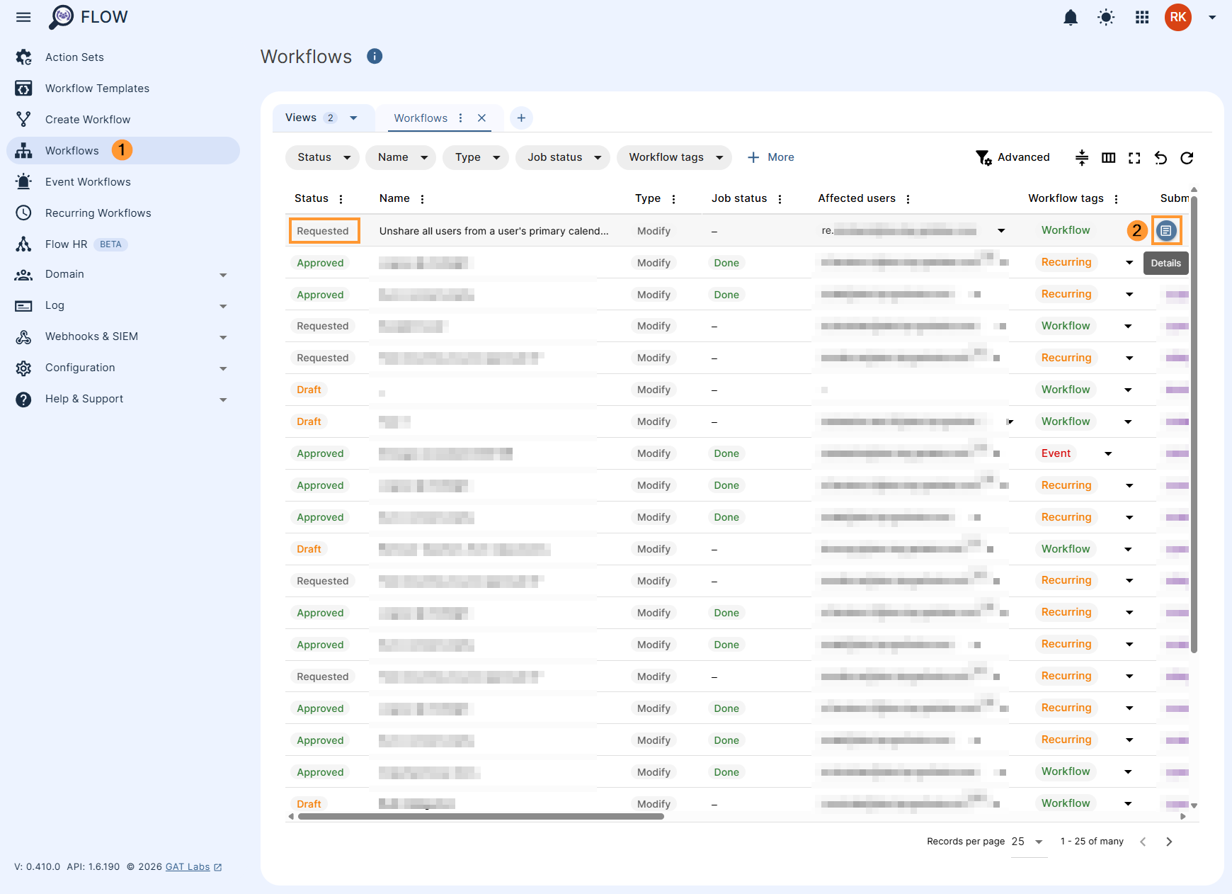 Checking the details of the requested workflow