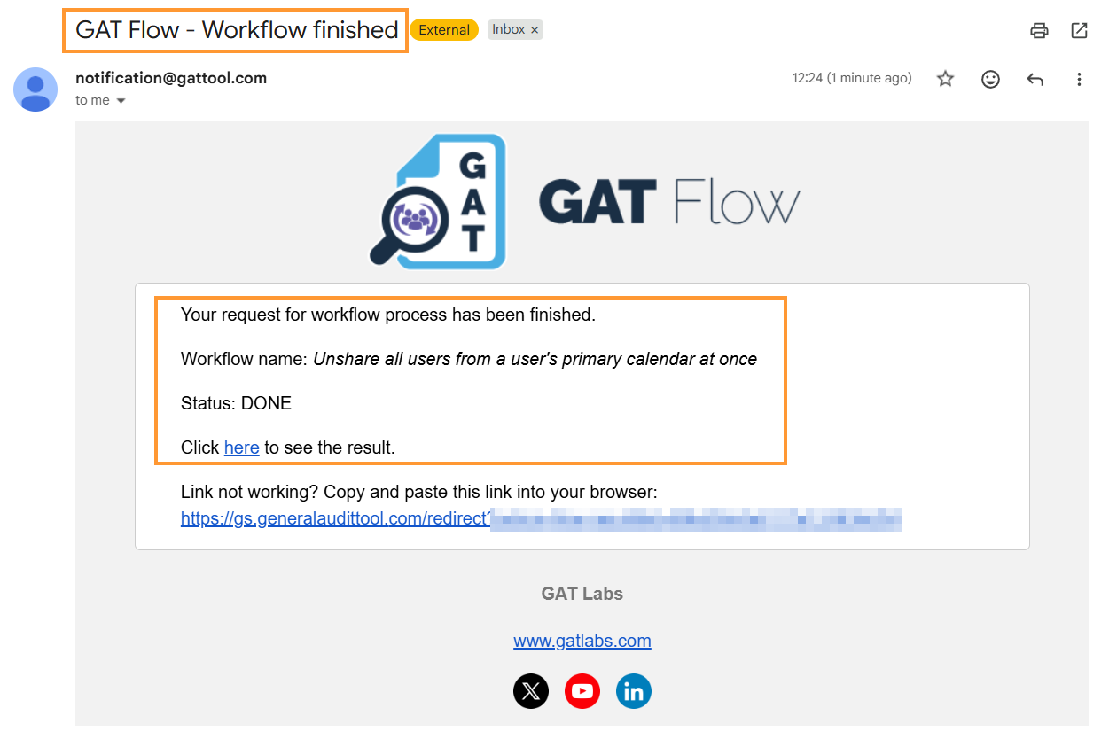 Workflow finished email