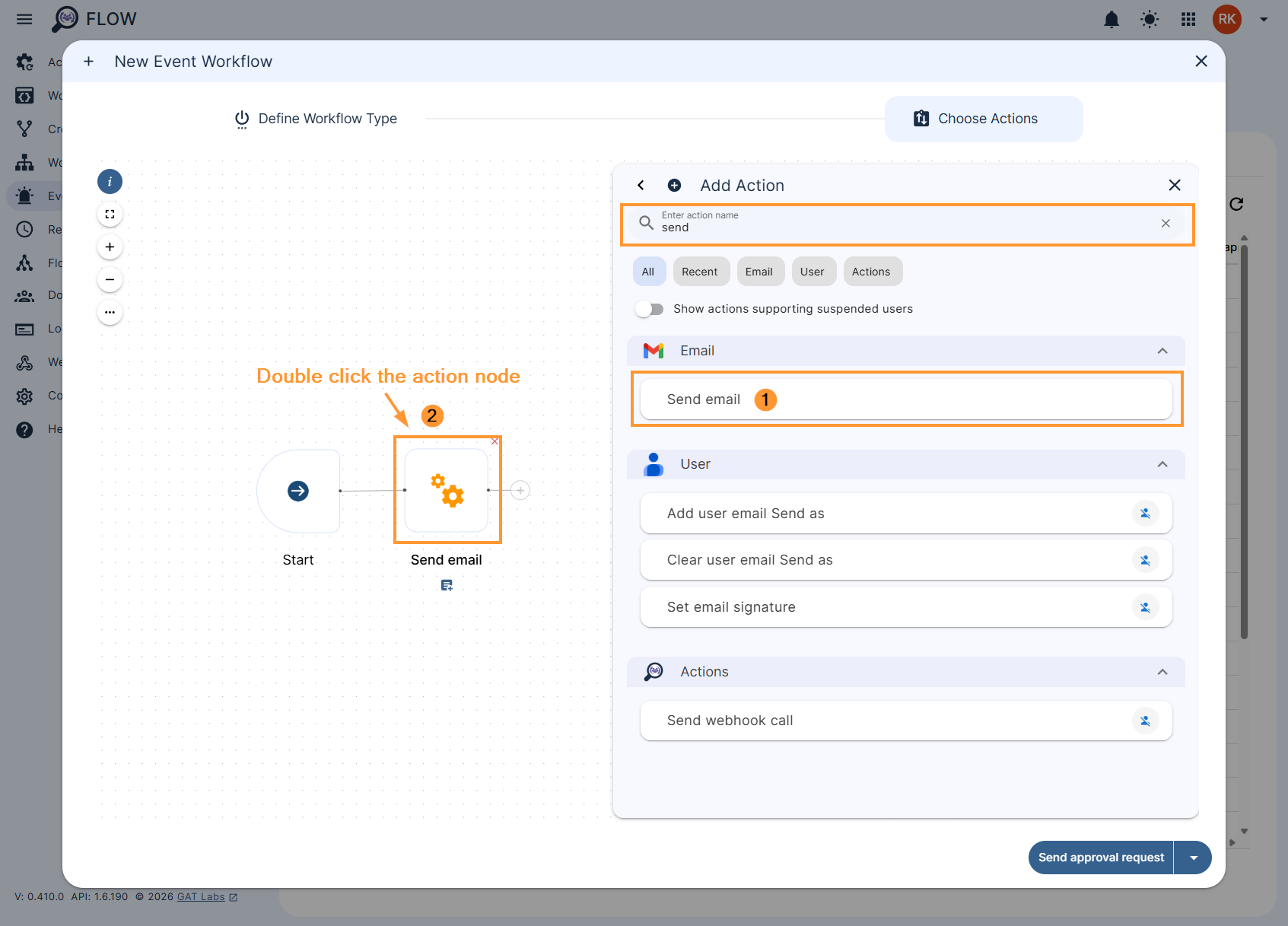'Send email' action in a gat event workflow