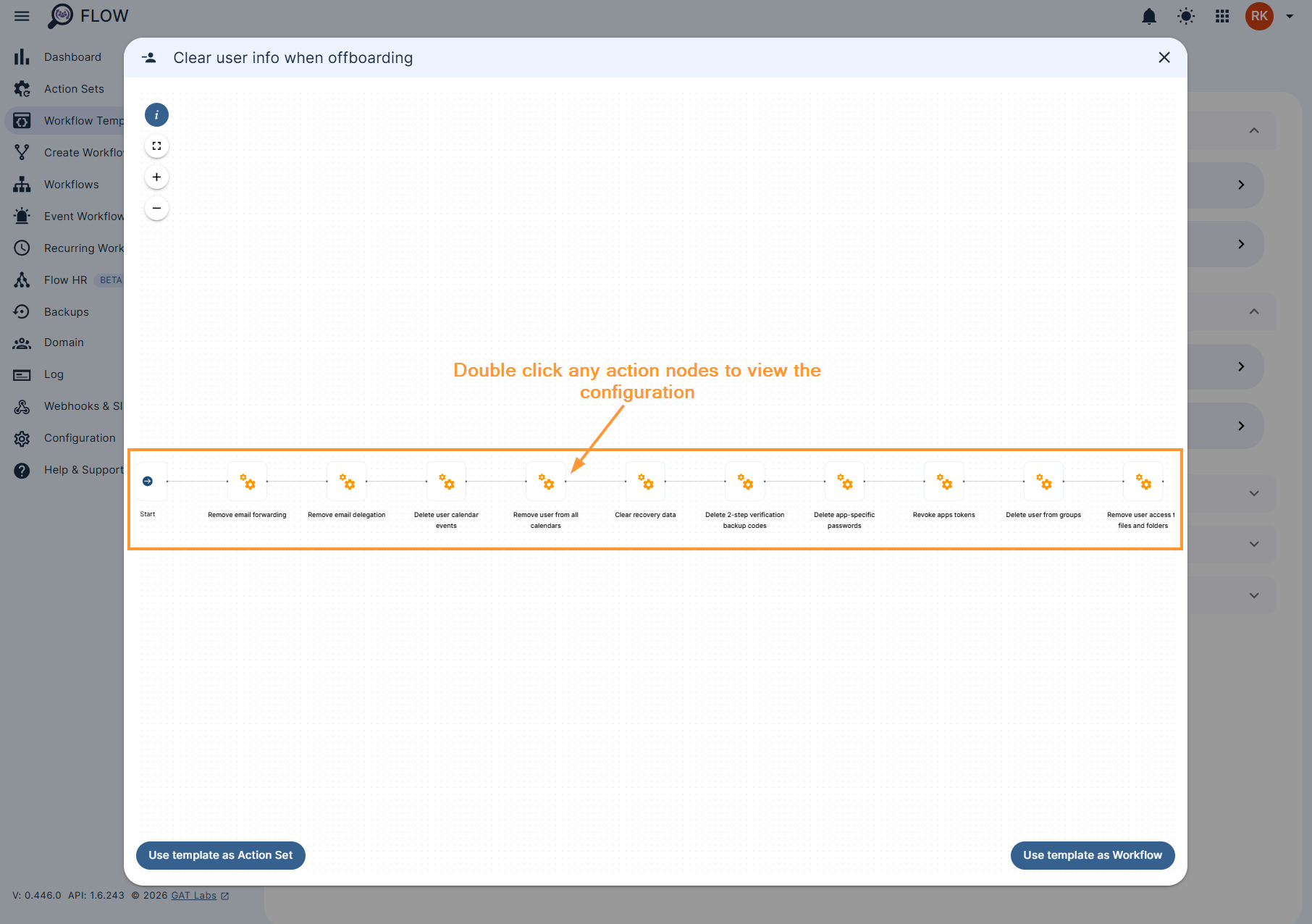 Step 2: Workflow template 'Clear user info when offboarding' actions
